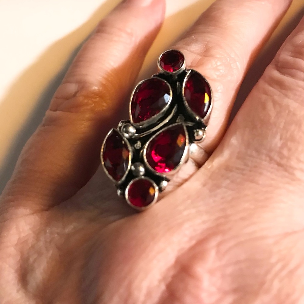 Garnet Stamped 925 Sterling Silver Ring